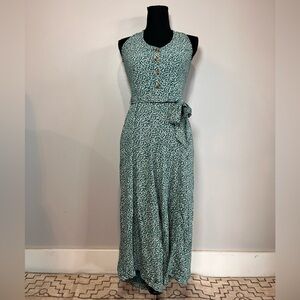 American Eagle Outfitters Teal Floral Maxi Dress with Tie Waist